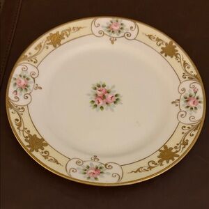 Nippon Antique hand painted gold encrusted pink roses salad plate 7.5”